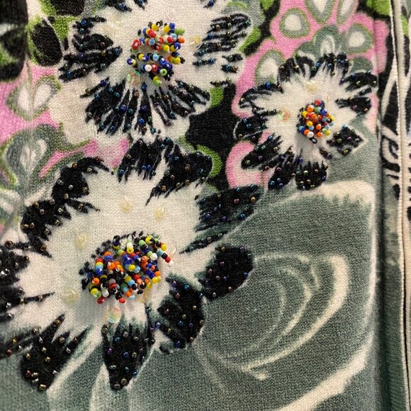 Custo Barcelona Jacket Sweater Multicolor Sz S Full Zip Art Beaded Floral Unique - Picture 8 of 16